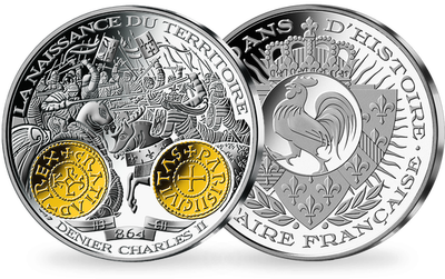 Frappe en argent pur 2000 ans d'histoire monétaire française: «Denier Charles II le Chauve 864»